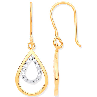 Y & White Gold Teardrop Shaped Hook Earrings