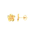 Yellow Gold 10mm Flower, Frosty Finish Stud Earrings
