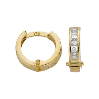 Yellow Gold 12mm Princess Cut CZ Hinged Huggies