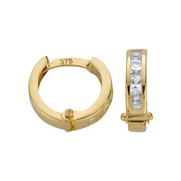 Yellow Gold 12mm Princess Cut CZ Hinged Huggies