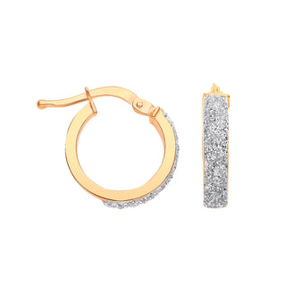 Yellow Gold 14mm Plain & Frosted Hoop Earrings