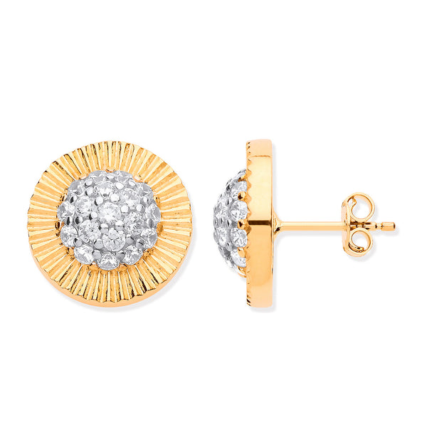 Yellow Gold 15mm Large Round CZ Stud Earrings
