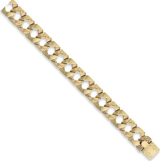 Yellow Gold 15mm Plain & Patterned Casted Curb Bracelet