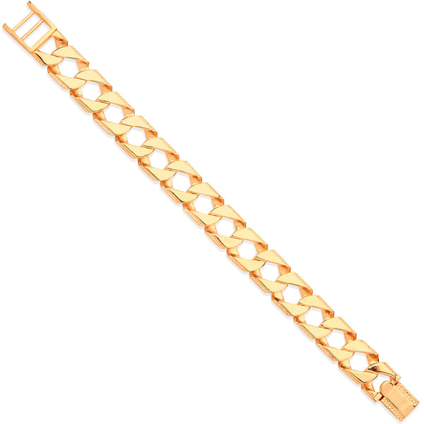 Yellow Gold 16mm Casted Grain Edge Gents Bracelet
