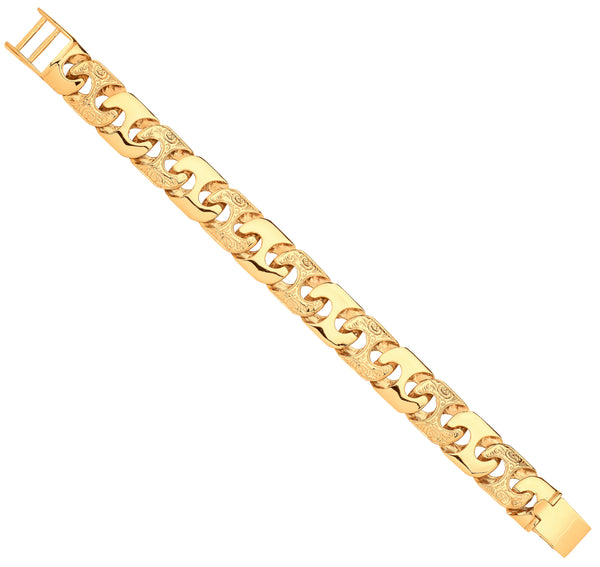 Yellow Gold 16mm Plain & Engraved Anchor Large Link Gents Bracelet