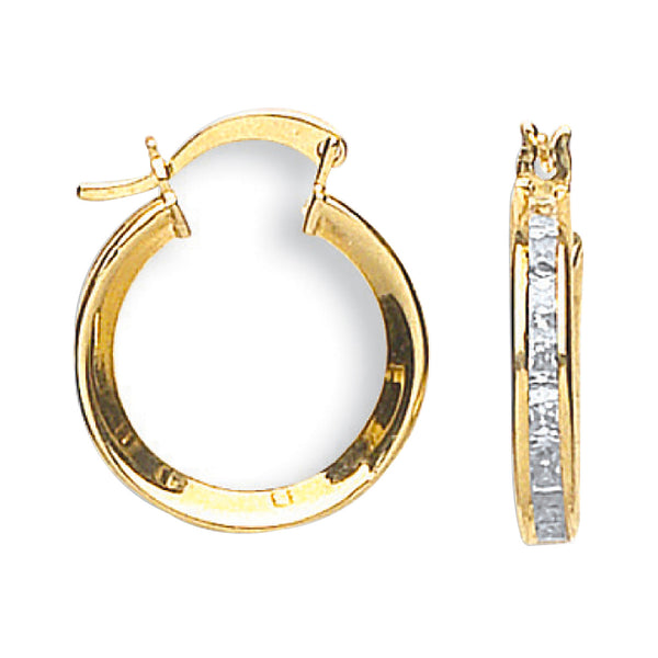 Yellow Gold 18mm Princess Cut CZ Hoops