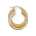 Yellow Gold 21mm Fancy Frosted Double Hoop Earrings