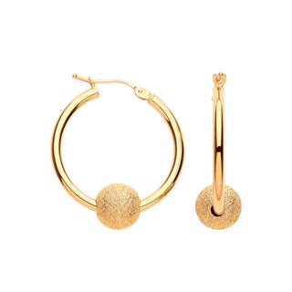 Yellow Gold 23mm Glitter Ball Hoop Earrings