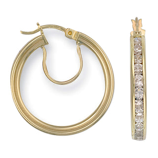 Yellow Gold 25mm CZ Hoop Earrings