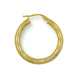 Yellow Gold 25mm Frosted Tube Hoop Earrings