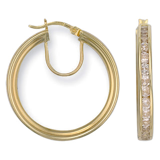 Yellow Gold 29mm CZ Hoop Earrings