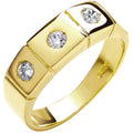 Yellow Gold 3 Stone Rub Over Setting CZ Ring