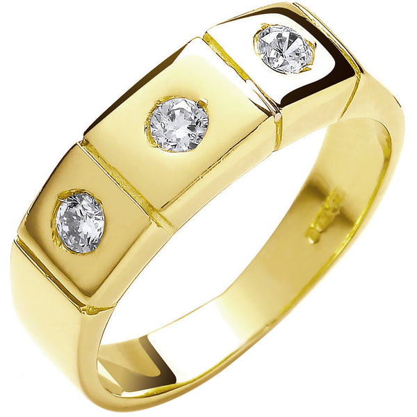 Yellow Gold 3 Stone Rub Over Setting CZ Ring