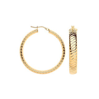 Yellow Gold 36mm Wavy Ribbed Hoop Earrings