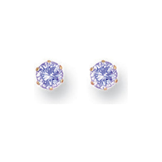 Yellow Gold 4mm Claw Set Lavander CZ Studs