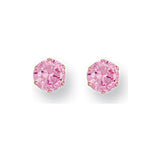 Yellow Gold 5mm Claw Set Pink CZ Studs