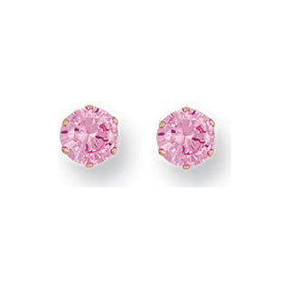Yellow Gold 5mm Claw Set Pink CZ Studs