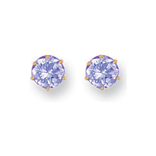 Yellow Gold 6mm Claw Set Lavander CZ Studs