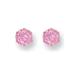 Yellow Gold 6mm Claw Set Pink CZ Studs
