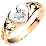 Yellow Gold Baby CZ Heart Signet Ring