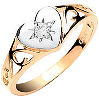 Yellow Gold Baby CZ Heart Signet Ring