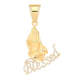 Yellow Gold Blessed, Praying Hands CZ Pendant