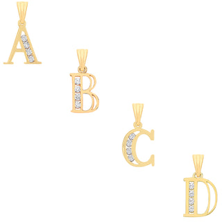 Yellow Gold Channel Set CZ Initial Pendants