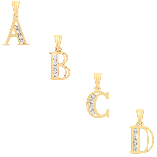 Yellow Gold Channel Set CZ Initial Pendants
