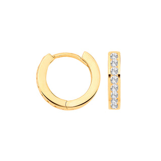 Yellow Gold Channel Set CZ Small Huggies