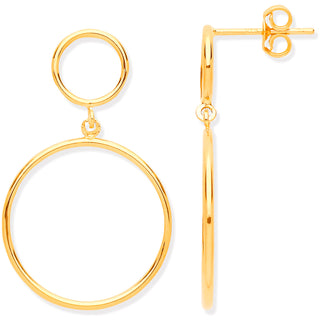 Yellow Gold Circles Open Drop Earrings 1g