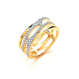 Yellow Gold Coated Silver, Three Row, Micro Pave CZ Ring