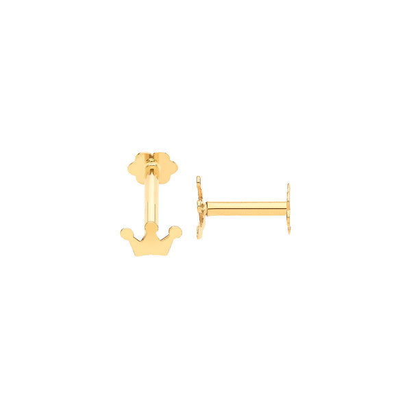 Yellow Gold Crown Screw Earrings Cartilage Stud
