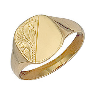 Yellow Gold Cushion Engraved Signet Ring H