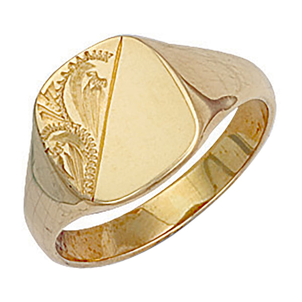 Yellow Gold Cushion Engraved Signet Ring J