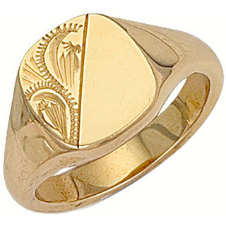 Yellow Gold Cushion Engraved Signet Ring L