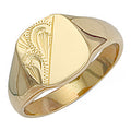 Yellow Gold Cushion Engraved Signet Ring 8g