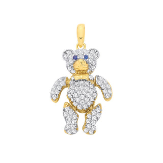 Yellow Gold CZ 3d Teddy Bear Pendant