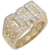 Yellow Gold CZ Barked Sides Dad Ring