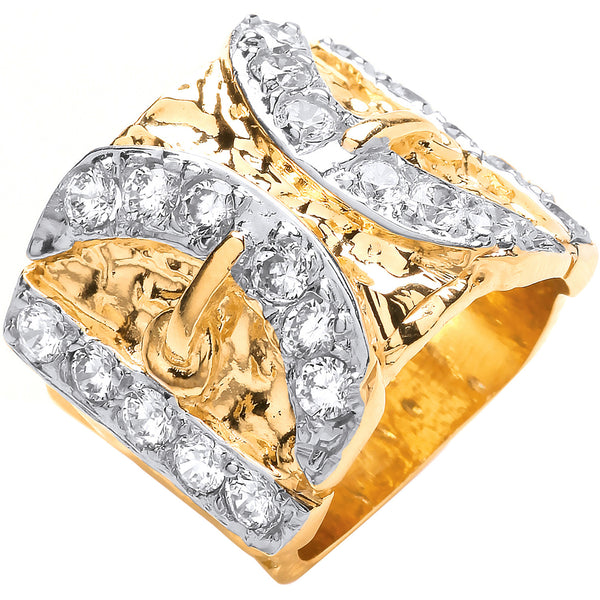 Yellow Gold CZ Buckle Gents Ring