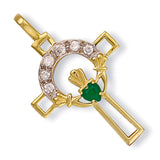 Yellow Gold CZ Claddagh Cross