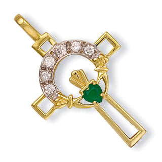 Yellow Gold CZ Claddagh Cross