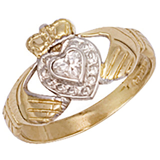 Yellow Gold CZ Claddagh Ring