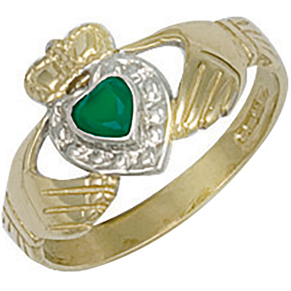Yellow Gold CZ & Claddagh Ring