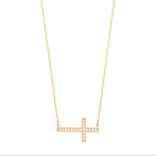 Yellow Gold CZ Cross 17" Chain