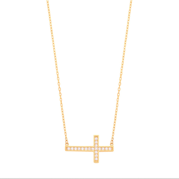 Yellow Gold CZ Cross 17" Chain