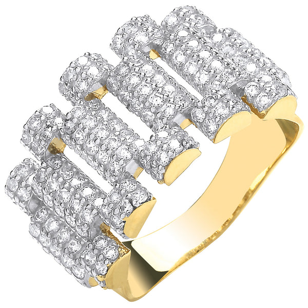 Yellow Gold CZ Fancy Link Ring