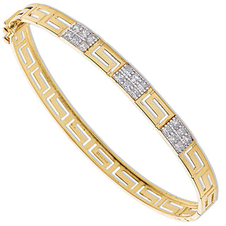 Yellow Gold CZ Greek Key Bangle