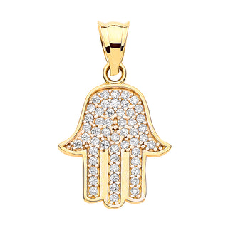 Yellow Gold CZ Hamsa Pendant