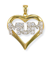 Yellow Gold CZ Heart Mum Pendant
