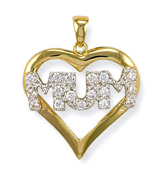 Yellow Gold CZ Heart Mum Pendant
